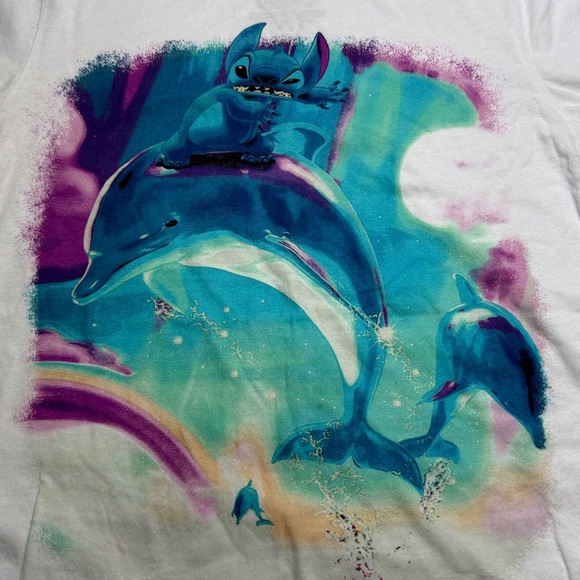 Disney White Tee with Blue & Purple Stitch and Dolphin Artwork size S - Picture 3 of 5
